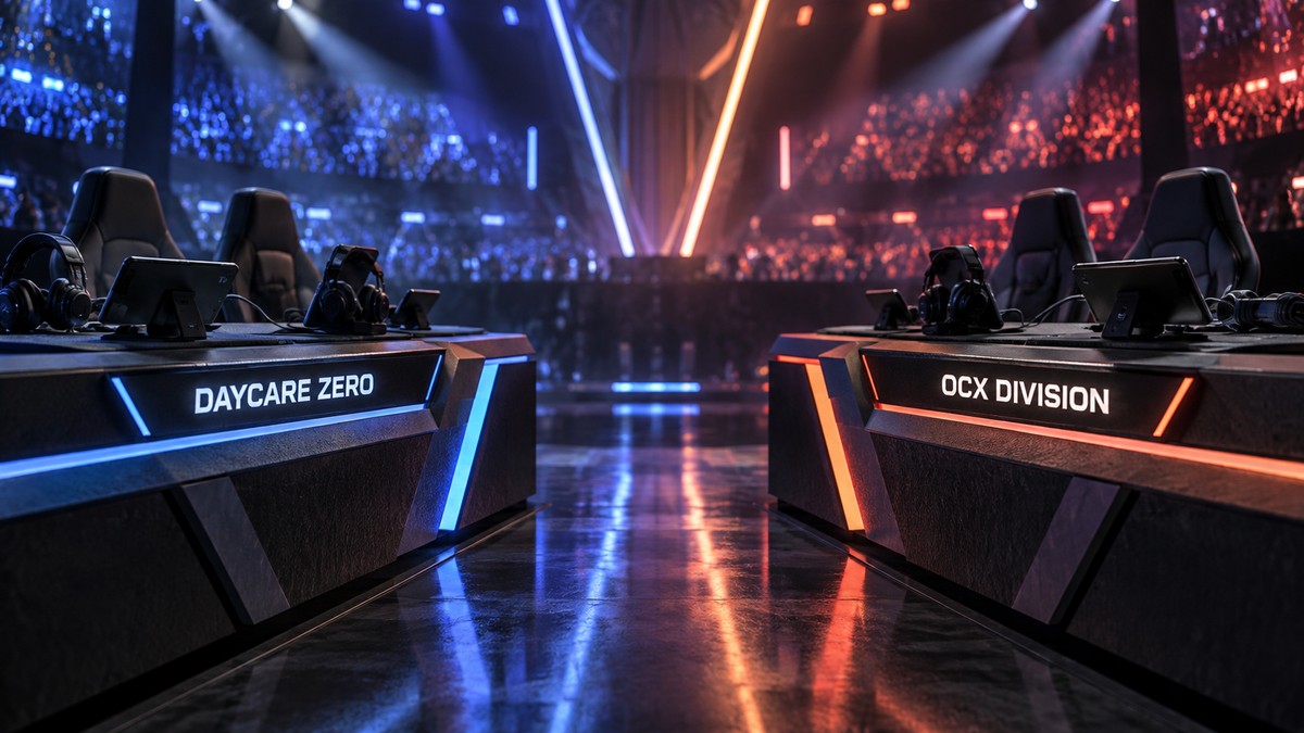 Mobile esports team stations for Daycare Zero versus OCX Division