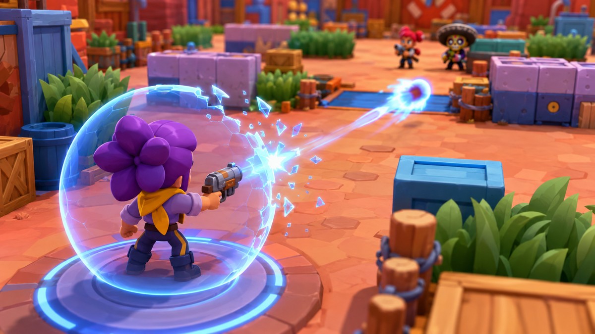 A Brawler fires as the respawn protection shield dissolves
