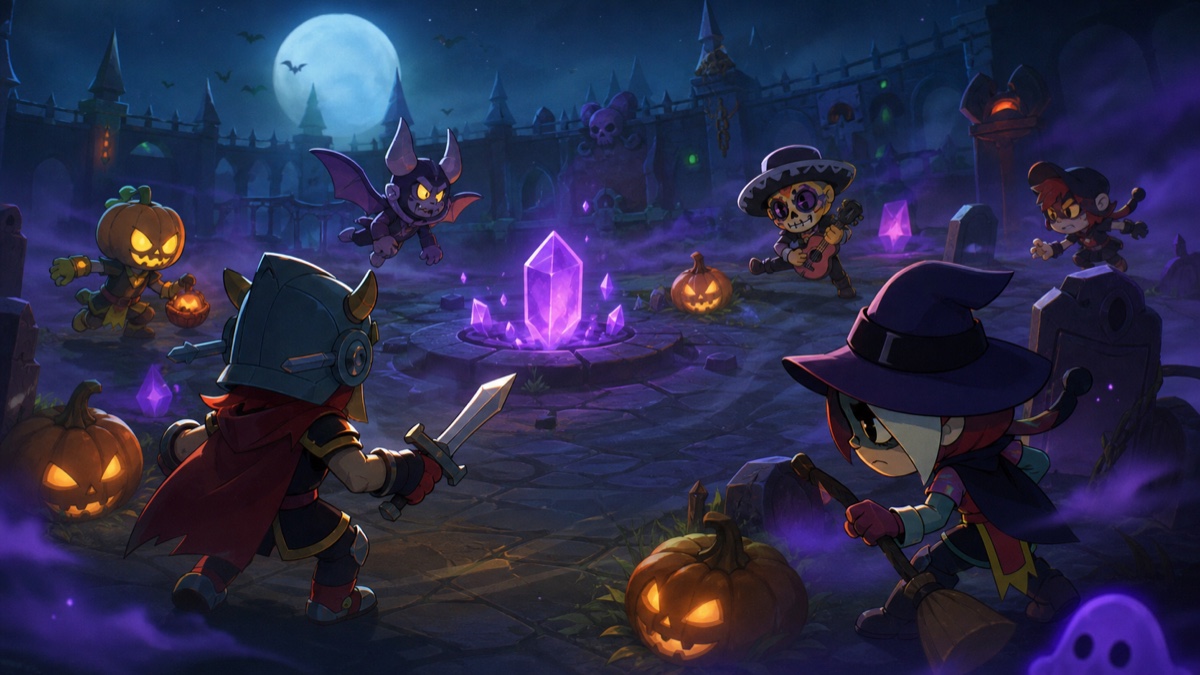 Brawl-O-Ween skins in a haunted arena